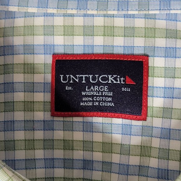 Untuckit Dubois Mens Large Wrinkle Free Button Up Shirt Blue Green Plaid LS - Picture 4 of 9